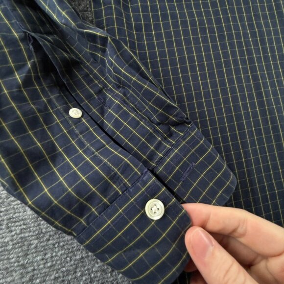 Viyella Green Blue Check Button Up Shirt Medium Cotton USA Made Long Sleeve - Picture 9 of 15